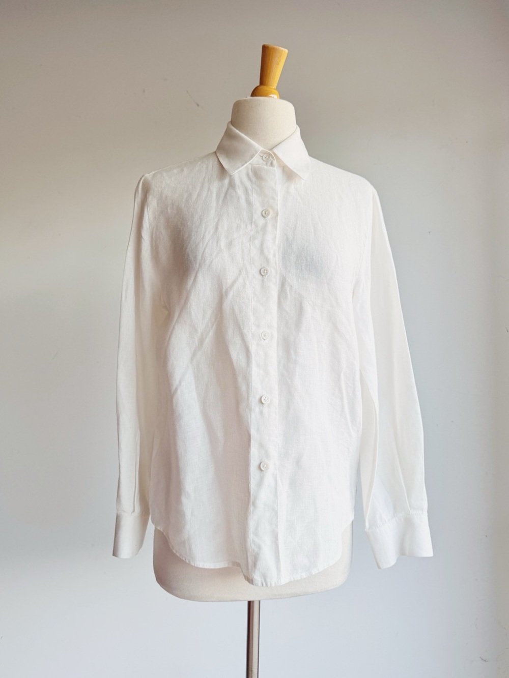 Vintage Linda Allard Ellen Tracy White Linen Button Down Shirt Size 6